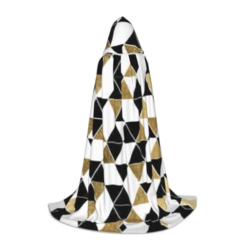 PPHGUT Modischer, moderner Umhang mit Kapuze, schwarz-weiß-goldener Dreiecks-Druck, für Halloween, Karneval, Cosplay, Teenager, Kinder, Erwachsene, Zauberer-Themen von PPHGUT