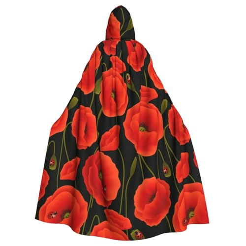 PPHGUT Mohnblumen-Druck, Unisex, volle Länge, mit Kapuze, Halloween-Umhang für Cosplay, Mittelalter und Festivals, passend für Halloween von PPHGUT