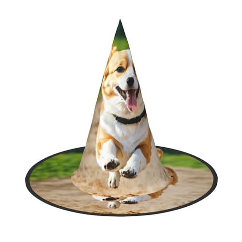 PPHGUT Niedlicher Corgi-Druck, Halloween-Hexenhut, breite Krempe, faltbare Kappe, Partys, Arnivals und Rollenspielveranstaltungen von PPHGUT