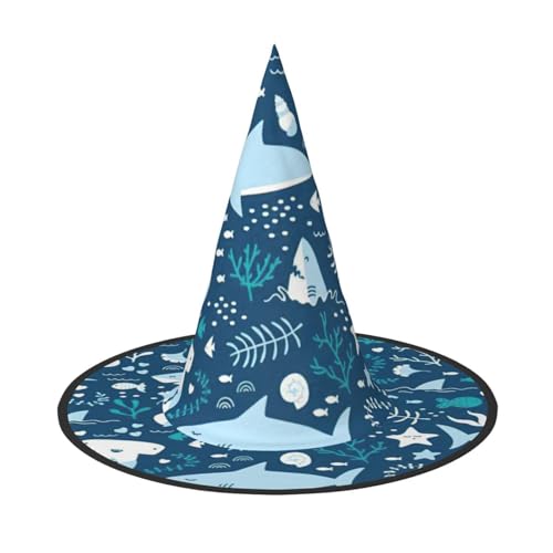 PPHGUT Niedlicher blauer Fisch 1 Druck Halloween Hexenhut breite Krempe faltbare Kappe Partys Arnivals und Rollenspielveranstaltungen von PPHGUT