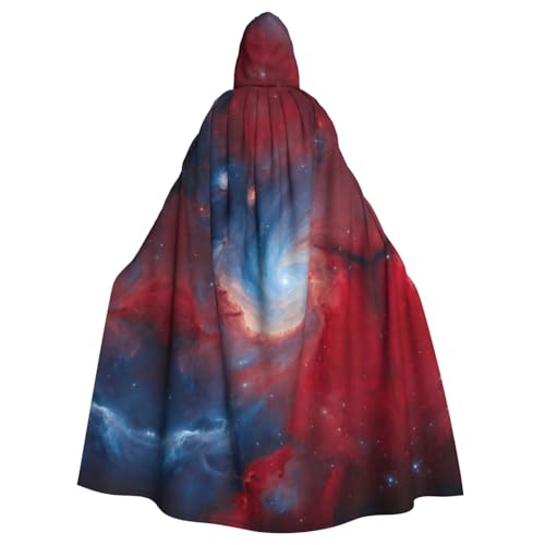 PPHGUT Roter blauer Galaxie-Druck, Unisex, volle Länge, mit Kapuze, Halloween-Umhang für Cosplay, Mittelalter und Festivals, passend von PPHGUT