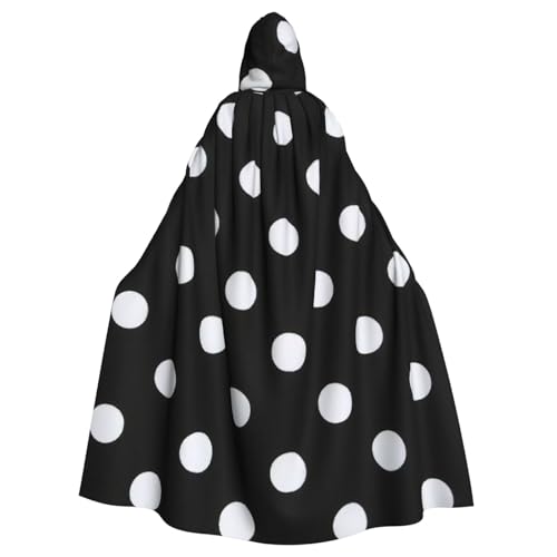 PPHGUT Schwarz-weißer Halloween-Umhang mit großem Punktemuster, Unisex, volle Länge, mit Kapuze, für Cosplay, Mittelalter und Festivals, passend für Halloween PPHGUT Schwarz-weißer Halloween-Umhang mit großem Punktemuster, Unisex, volle Länge, mit Kapuze, für Cosplay, Mittelalter und Festivals, passend für Halloween von PPHGUT