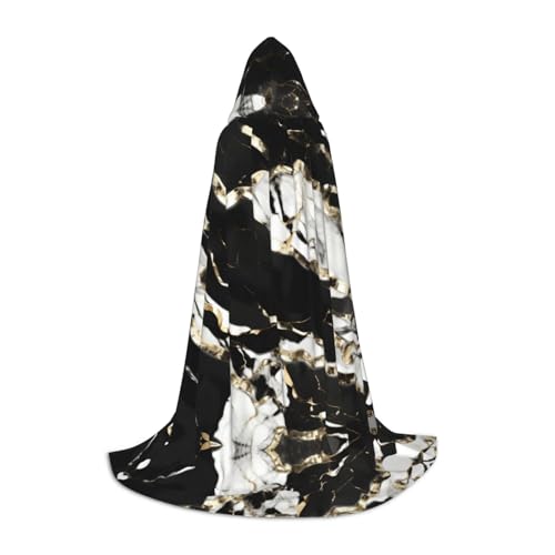 PPHGUT Schwarz-weißer Marmor-Textur-Druck, Kapuzenumhang, Verkleidung, Halloween, Karneval, Cosplay, Teenager, Kinder, Erwachsene, Zauberer-Themen von PPHGUT