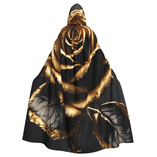PPHGUT Schwarzer und goldener Blumendruck, Unisex, volle Länge, mit Kapuze, Halloween-Umhang für Cosplay, Mittelalter und Festivals, passend für Halloween von PPHGUT