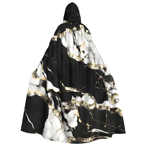 PPHGUT Schwarzer und weißer Marmor-Textur-Druck, Kapuzenumhang, Unisex, Halloween-Kostüm, Karneval, Mottopartys, Cosplay von PPHGUT