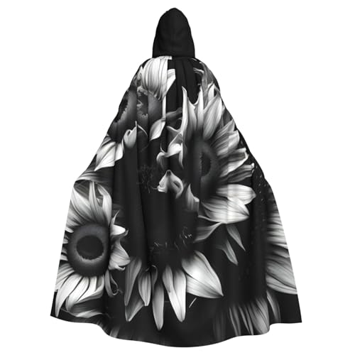 PPHGUT Schwarzer und weißer Sonnenblumen-Druck, Unisex, volle Länge, mit Kapuze, Halloween-Umhang für Cosplay, Mittelalter und Festivals, passend für Halloween PPHGUT Schwarzer und weißer Sonnenblumen-Druck, Unisex, volle Länge, mit Kapuze, Halloween-Umhang für Cosplay, Mittelalter und Festivals, passend für Halloween von PPHGUT
