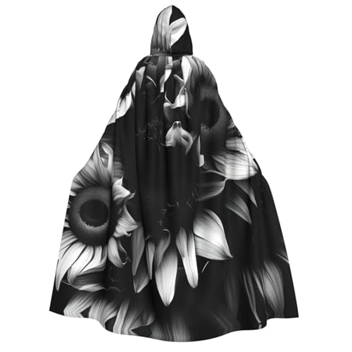 PPHGUT Schwarzer und weißer Sonnenblumen-Umhang mit Kapuze, Unisex, Halloween-Kostüm, Karneval, Mottopartys, Cosplay von PPHGUT