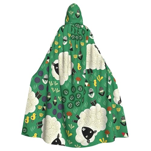 PPHGUT Süßer Cartoon-Schaf-Druck, Unisex, volle Länge, mit Kapuze, Halloween-Umhang für Cosplay, Mittelalter und Festivals, passend für Halloween von PPHGUT