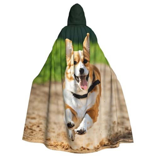 PPHGUT Süßer Corgi-Druck, Unisex, volle Länge, mit Kapuze, Halloween-Umhang für Cosplay, Mittelalter und Festivals, passend für Halloween von PPHGUT