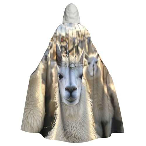 PPHGUT Süßer Lama-Druck, Unisex, volle Länge, mit Kapuze, Halloween-Umhang für Cosplay, Mittelalter und Festivals, passend für Halloween von PPHGUT