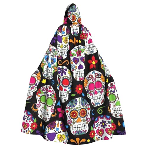 PPHGUT Sugar Skulls Print Unisex Full Length Hooded Halloween Cloak For Cosplay Medieval And Festivals Fits von PPHGUT