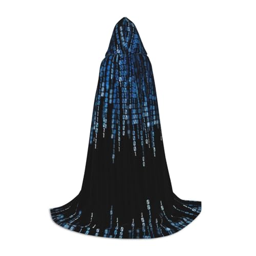 PPHGUT The Blue Binary Print Hooded Cloak Dress Up Halloween Carnival Cosplay Teens Kids Adults Wizard Themes von PPHGUT