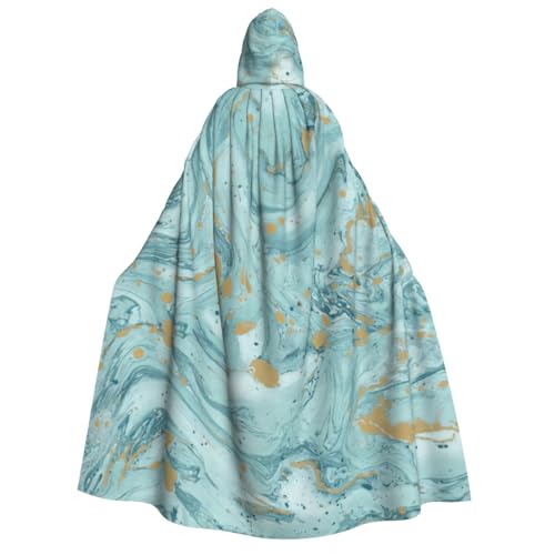 PPHGUT Umhang mit Kapuze, Azurit, Blaugrün und Folie, Gold, Öl-Marmor-Muster, Unisex, Halloween-Kostüm, Karneval, Mottopartys, Cosplay von PPHGUT
