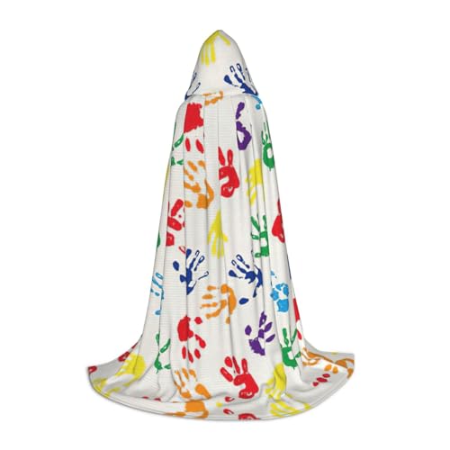 PPHGUT Umhang mit Kapuze, bunt, Handformen, Regenbogen-Druck, für Halloween, Karneval, Cosplay, Teenager, Kinder, Erwachsene, Zauberer-Themen von PPHGUT