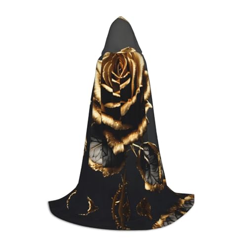 PPHGUT Umhang mit Kapuze und Blumendruck, Schwarz und Gold, für Halloween, Karneval, Cosplay, Teenager, Kinder, Erwachsene, Zauberer-Themen von PPHGUT