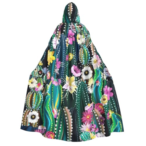 PPHGUT Umhang mit Kapuze und blühendem Kaktus-Druck, Unisex, Halloween-Kostüm, Karneval, Mottopartys, Cosplay von PPHGUT