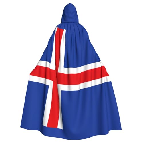 PPHGUT Unisex-Umhang mit Kapuze, Motiv: Flagge von Island, volle Länge, für Cosplay, Mittelalter und Festivals, passend von PPHGUT
