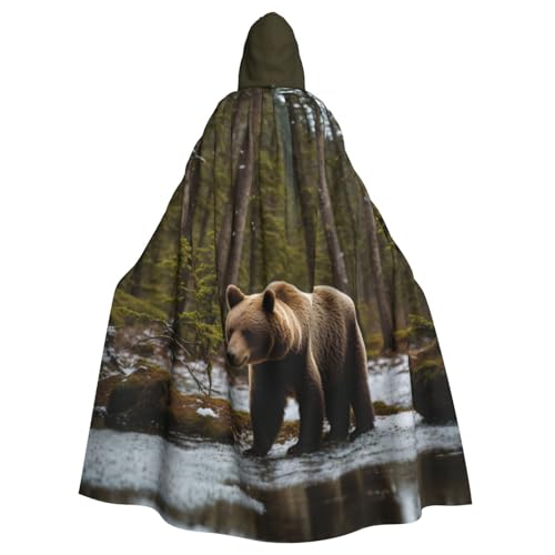 PPHGUT Weißer Bär, brauner Bären-Druck, Unisex, volle Länge, mit Kapuze, Halloween-Umhang für Cosplay, Mittelalter und Festivals, passend von PPHGUT