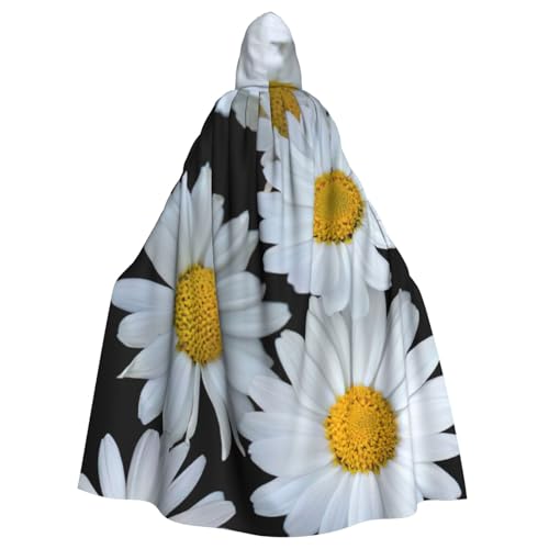 PPHGUT Weißer Gänseblümchen-Umhang mit Kapuze, Unisex, volle Länge, Halloween-Umhang für Cosplay, Mittelalter und Festivals, passend für Halloween von PPHGUT