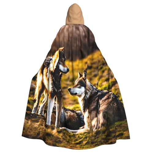 PPHGUT Wolfs-Aufdruck, Unisex, volle Länge, mit Kapuze, Halloween-Umhang, für Cosplay, Mittelalter und Festivals, passend von PPHGUT