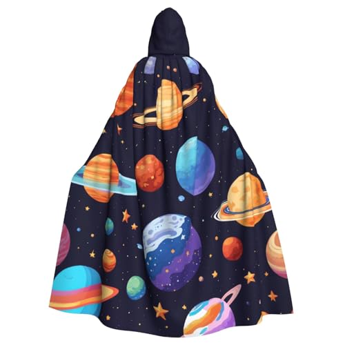Planetenmuster-Druck, Unisex, volle Länge, mit Kapuze, Halloween-Umhang, für Cosplay, Mittelalter und Festivals, passend für Halloween von PPHGUT