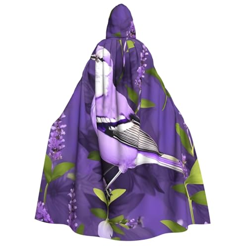 Umhang mit Kapuze und Vogel in lila Lavendel, Blumenmuster, Unisex, Halloween, Kostüm, Karneval, Mottopartys, Cosplay von PPHGUT