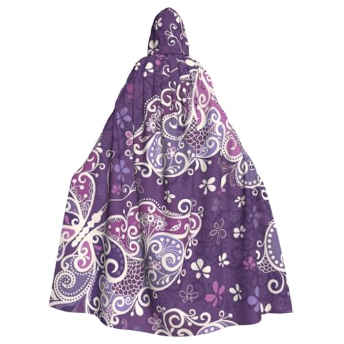 Violetter Schmetterlings-Aufdruck, Unisex, volle Länge, mit Kapuze, Halloween-Umhang für Cosplay, Mittelalter und Festivals, passend Violetter Schmetterlings-Aufdruck, Unisex, volle Länge, mit Kapuze, Halloween-Umhang für Cosplay, Mittelalter und Festivals, passend von PPHGUT