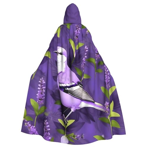 Vogel in lila Lavendel, Blumendruck, Unisex, volle Länge, mit Kapuze, Halloween-Umhang für Cosplay, Mittelalter und Festivals, passend für Halloween Vogel in lila Lavendel, Blumendruck, Unisex, volle Länge, mit Kapuze, Halloween-Umhang für Cosplay, Mittelalter und Festivals, passend für Halloween von PPHGUT