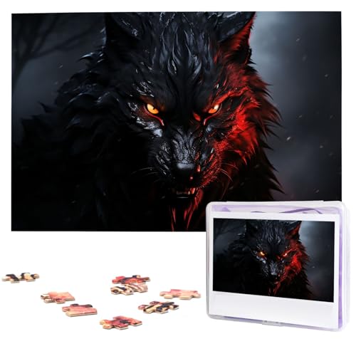 Großer schwarzer Wolf mit roten Augen, Puzzle für Erwachsene, herausfordernde Holzpuzzles, 1000 Teile, personalisiertes Fotopuzzle, Bildpuzzle, individuelle Puzzles für Geburtstag Großer schwarzer Wolf mit roten Augen, Puzzle für Erwachsene, herausfordernde Holzpuzzles, 1000 Teile, personalisiertes Fotopuzzle, Bildpuzzle, individuelle Puzzles für Geburtstag von PPTHSNVB