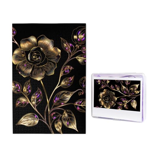 Schwarze und goldene Blumen Puzzle für Erwachsene, herausfordernde Holzpuzzles 1000 Teile, personalisiertes Fotopuzzle, Bildpuzzle, individuelle Puzzles für Geburtstag Schwarze und goldene Blumen Puzzle für Erwachsene, herausfordernde Holzpuzzles 1000 Teile, personalisiertes Fotopuzzle, Bildpuzzle, individuelle Puzzles für Geburtstag von PPTHSNVB