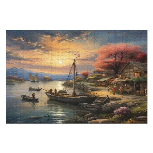 1000 Teile Puzzle Für Jugendliche,Sonnenuntergang über dem Hafen Puzzles,Erwachsenenpuzzle,Holzpuzzles,Dekompressionsspiel,Spielzeugpuzzles （75×50cm） von PPZYY