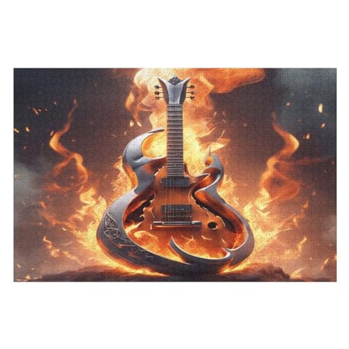 1000 Teile Puzzle Für Jungen Und Mädchen, Standard-Puzzles Flame Gitarre, Familienspiele, （75×50cm） von PPZYY