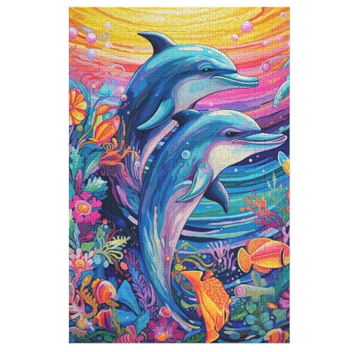 1000-teiliges Puzzle Für Erwachsene, Bunte Delfine -Puzzle, Dekompressionsspiel, Spielzeugpuzzles, Geburtstagsgeschenke （78×53cm） von PPZYY
