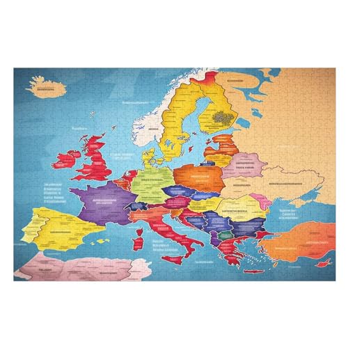 1000-teiliges Puzzle Für Erwachsene, Europakarte Holzpuzzle, Gehirn-Herausforderung,Puzzles Spielzeugspiel （75×50cm） von PPZYY