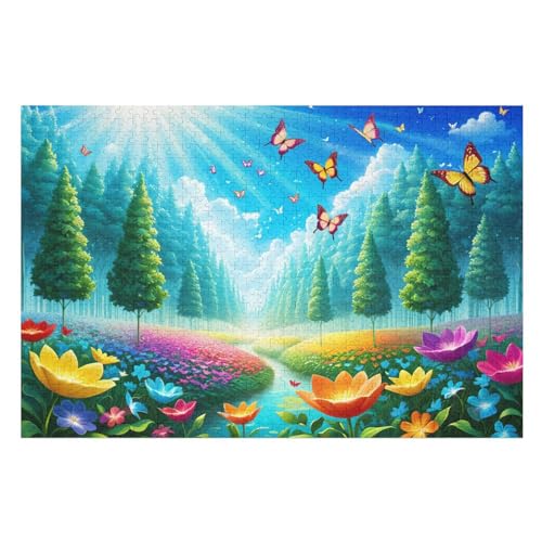 1000-teiliges Puzzle Für Erwachsene, Schmetterling Landscape Holzpuzzle, Gehirn-Herausforderung,Puzzles Spielzeugspiel （75×50cm） von PPZYY