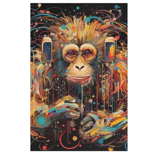 AFFE -Puzzle, 1000 Teile,Holzpuzzle Für Erwachsene Kinder, Lustiges Spielzeug, Denkspiel, Bildungsspiel, （78×53cm） von PPZYY