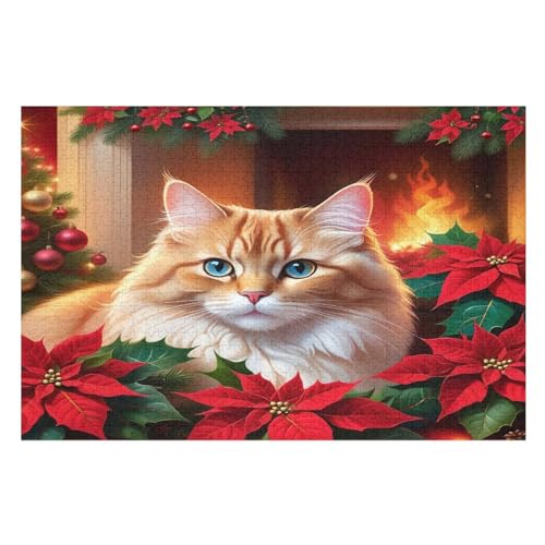 Animal Cute Katze 1000 Teile Puzzles Für Erwachsene, Impossible Puzzle, Geschicklichkeitsspiel Für Die Ganze Familie, Kinder Holzpuzzle （75×50cm） von PPZYY
