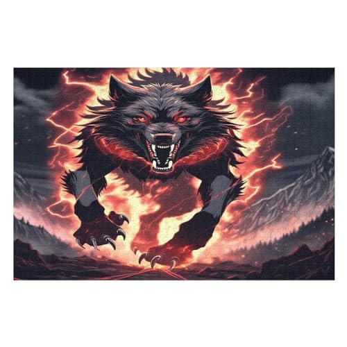 Animal Wolf 1000 Teile Puzzles Für Erwachsene Holzpuzzle Familienpuzzlespiel Stressabbau-Puzzle Für Kinder Ab 12 Jahren （75×50cm） von PPZYY