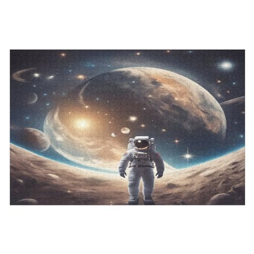Astronaut Holzpuzzle 1000 Teile Klassische Puzzles Erwachsene Kinder Puzzle DIY Kit Holzspielzeug Einzigartiges Geschenk （75×50cm） von PPZYY