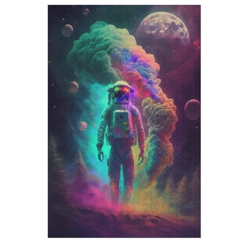 Astronaut Puzzle 1000 Teile, Holzpuzzle Herausforderndes Geschicklichkeitsspiel Für Die Ganze Familie, Kinder Erwachsenenpuzzle Ab 12 Jahren （78×53cm） von PPZYY