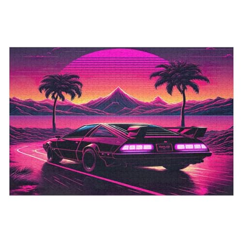 Auto-Sonnenuntergang -Puzzle, 1000 Teile,Holzpuzzle Für Erwachsene Kinder, Lustiges Spielzeug, Denkspiel, Bildungsspiel, （75×50cm） von PPZYY