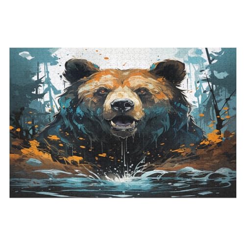 Bär Holzpuzzle 1000 Teile Klassische Puzzles Erwachsene Kinder Puzzle DIY Kit Holzspielzeug Einzigartiges Geschenk （75×50cm） von PPZYY