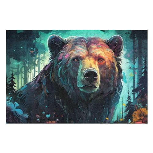 Bär Puzzles 1000 Teile Erwachsener Kniffel Spaß Für Die Ganze Familie, Holzpuzzle Kinder Erwachsene, Impossible Puzzle Schwer （75×50cm） von PPZYY
