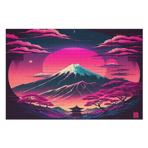 Berg Fuji-Puzzlespiel Aus Holz, 1000 Puzzleteile, Puzzle Für Teenager Und Erwachsene, Kreatives Spielzeug, Puzzles, （75×50cm） von PPZYY