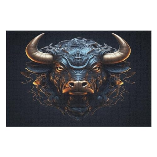 Black Bulle -Puzzle, 1000 Teile,Holzpuzzle Für Erwachsene Kinder, Lustiges Spielzeug, Denkspiel, Bildungsspiel, （75×50cm） von PPZYY