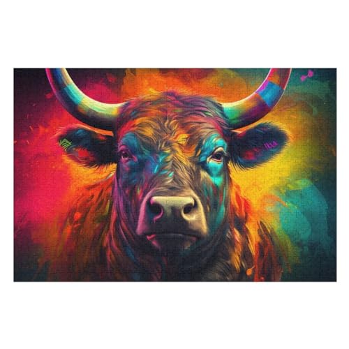 Büffel Holzpuzzle 1000 Teile Klassische Puzzles Erwachsene Kinder Puzzle DIY Kit Holzspielzeug Einzigartiges Geschenk （75×50cm） von PPZYY