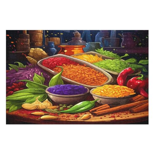Bunte Gewürze Puzzle Für Erwachsene,1000-teiliges Puzzles, Für Kinder,Holzpuzzle,Lernspielzeug, （75×50cm） von PPZYY