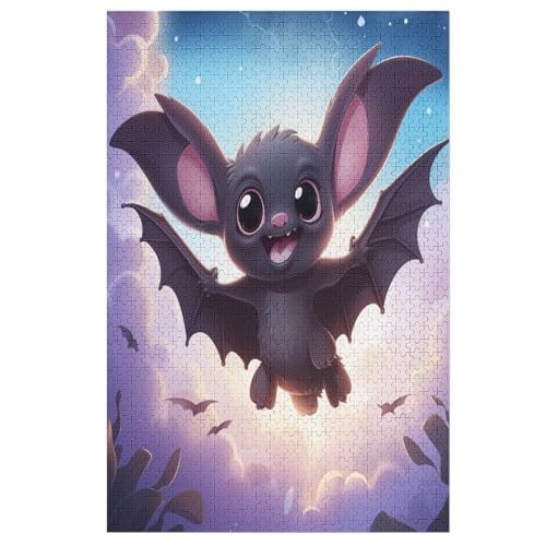 Cartoon Fledermaus -Puzzle, 1000 Teile,Holzpuzzle Für Erwachsene Kinder, Lustiges Spielzeug, Denkspiel, Bildungsspiel, （78×53cm） von PPZYY