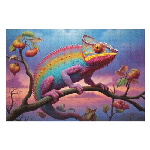 Chamäleon Holzpuzzle 1000 Teile Klassische Puzzles Erwachsene Kinder Puzzle DIY Kit Holzspielzeug Einzigartiges Geschenk （75×50cm） von PPZYY