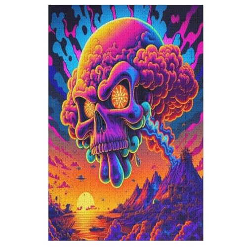 Colorful Totenkopf Holzpuzzle - 1000 Teiliges Jigsaw Knobelspiel - Puzzle Für Erwachsene & Kinder - Outdoor & Reisespielzeug （78×53cm） von PPZYY